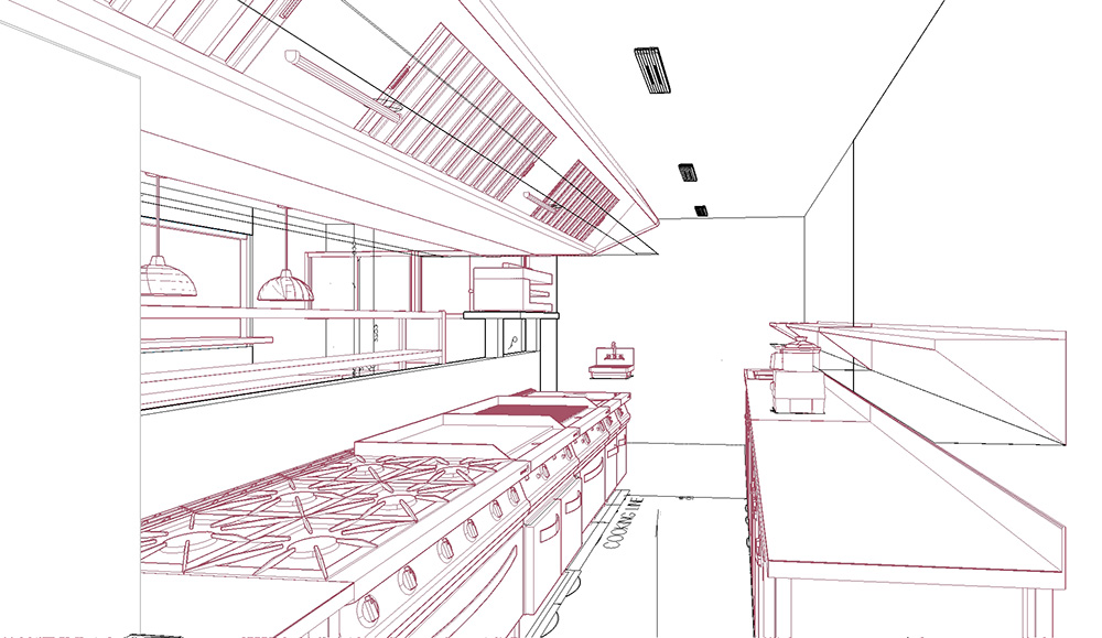 Architecture drawing of commercial kitchen