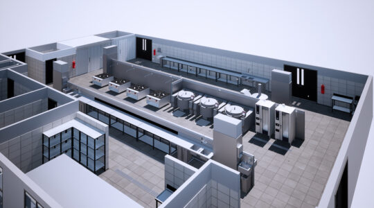 Large scale production kitchen 3d modeling